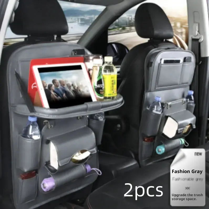 PU Leather Car Storage Bag Multifunction Seat Back Tray Hanging Bag Waterproof Car Organizer Automotive Interior Accessories cjdropshipping