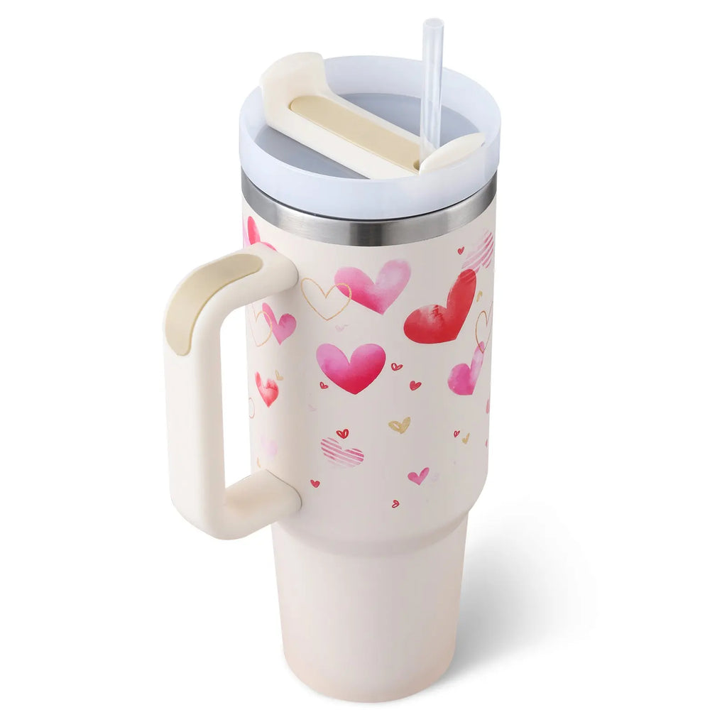 40 Oz Tumbler With Handle Straw Insulated, Stainless Steel Spill Proof Vacuum Coffee Cup Tumbler With Lid Tapered Mug Gifts For Valentine Lover Suitable For Car Gym Office Travel cjdropshipping
