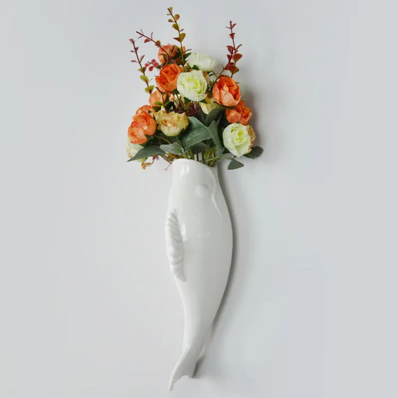 Simple Modern Creative Wall Ceramic Goldfish Vase Restaurant Mural Wall Hanging Three-Dimensional Wall Decoration Wholesale cjdropshipping