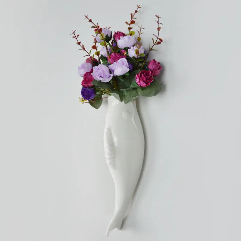 Simple Modern Creative Wall Ceramic Goldfish Vase Restaurant Mural Wall Hanging Three-Dimensional Wall Decoration Wholesale cjdropshipping