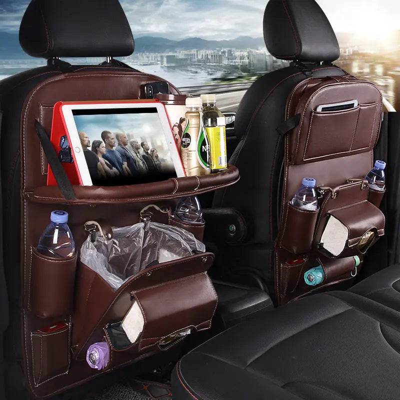 PU Leather Car Storage Bag Multifunction Seat Back Tray Hanging Bag Waterproof Car Organizer Automotive Interior Accessories cjdropshipping