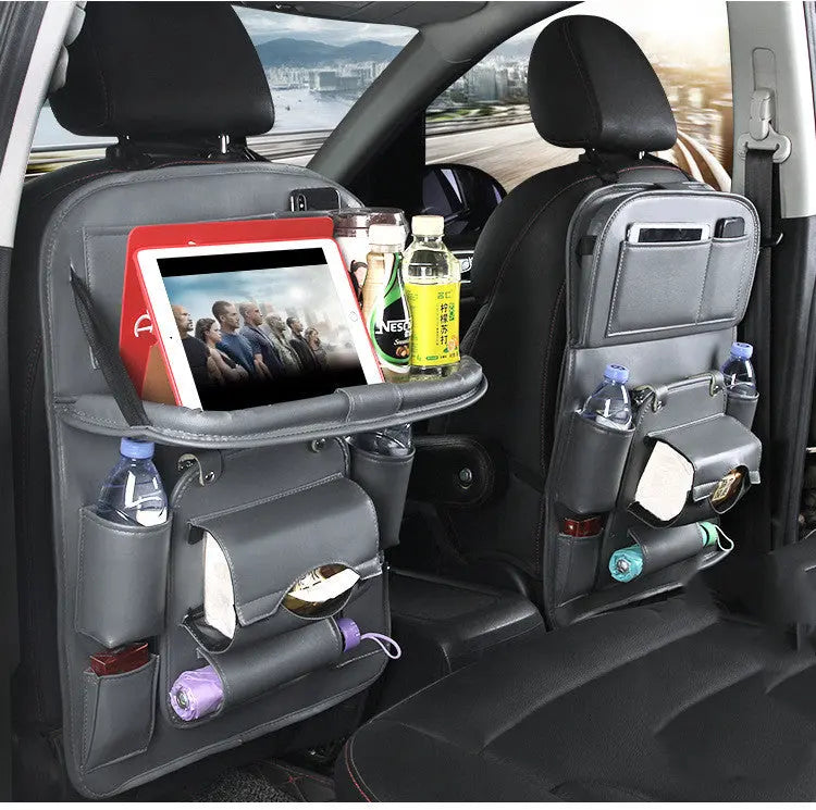 PU Leather Car Storage Bag Multifunction Seat Back Tray Hanging Bag Waterproof Car Organizer Automotive Interior Accessories cjdropshipping