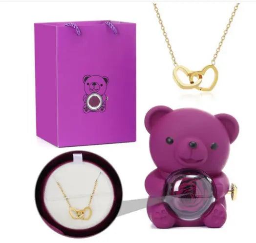 Eternal Rose Teddy Bear Gifts Box With Necklace - Grab Online Now