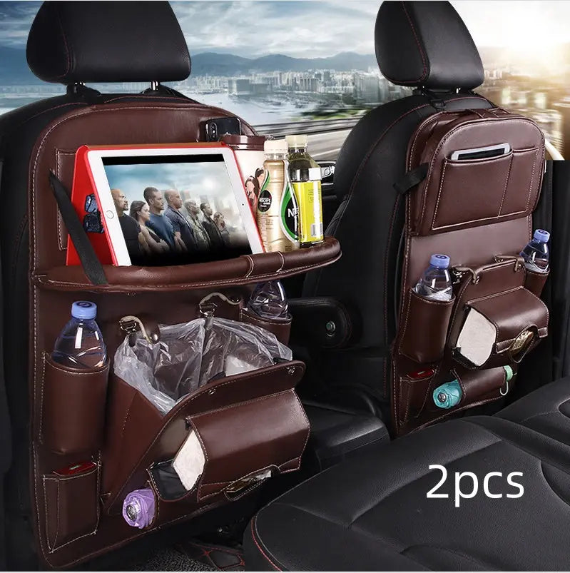 PU Leather Car Storage Bag Multifunction Seat Back Tray Hanging Bag Waterproof Car Organizer Automotive Interior Accessories cjdropshipping