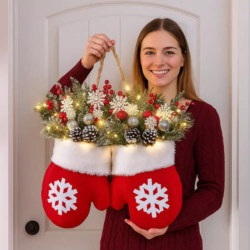 Christmas Garland Creative Glove Shaped Simulated Flower Wreath cjdropshipping
