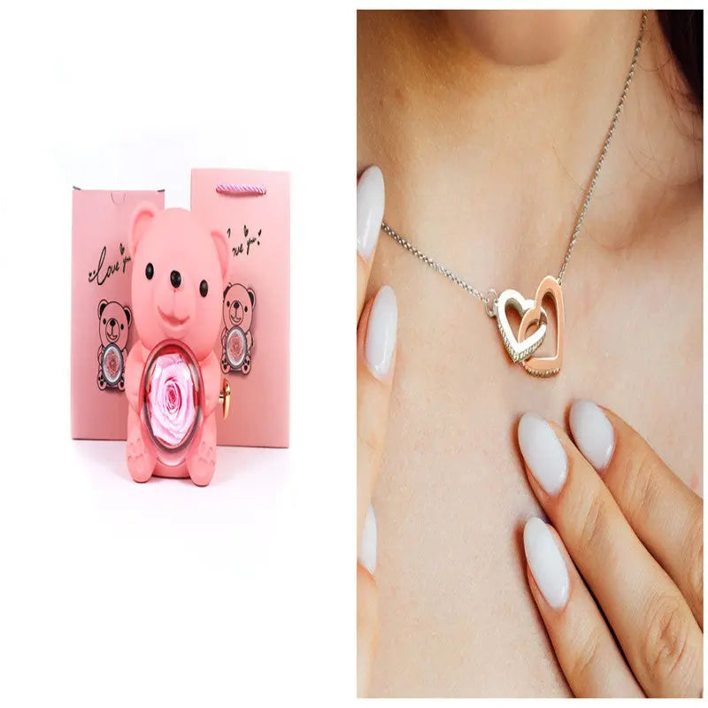 Eternal Rose Teddy Bear Gifts Box With Necklace - Grab Online Now