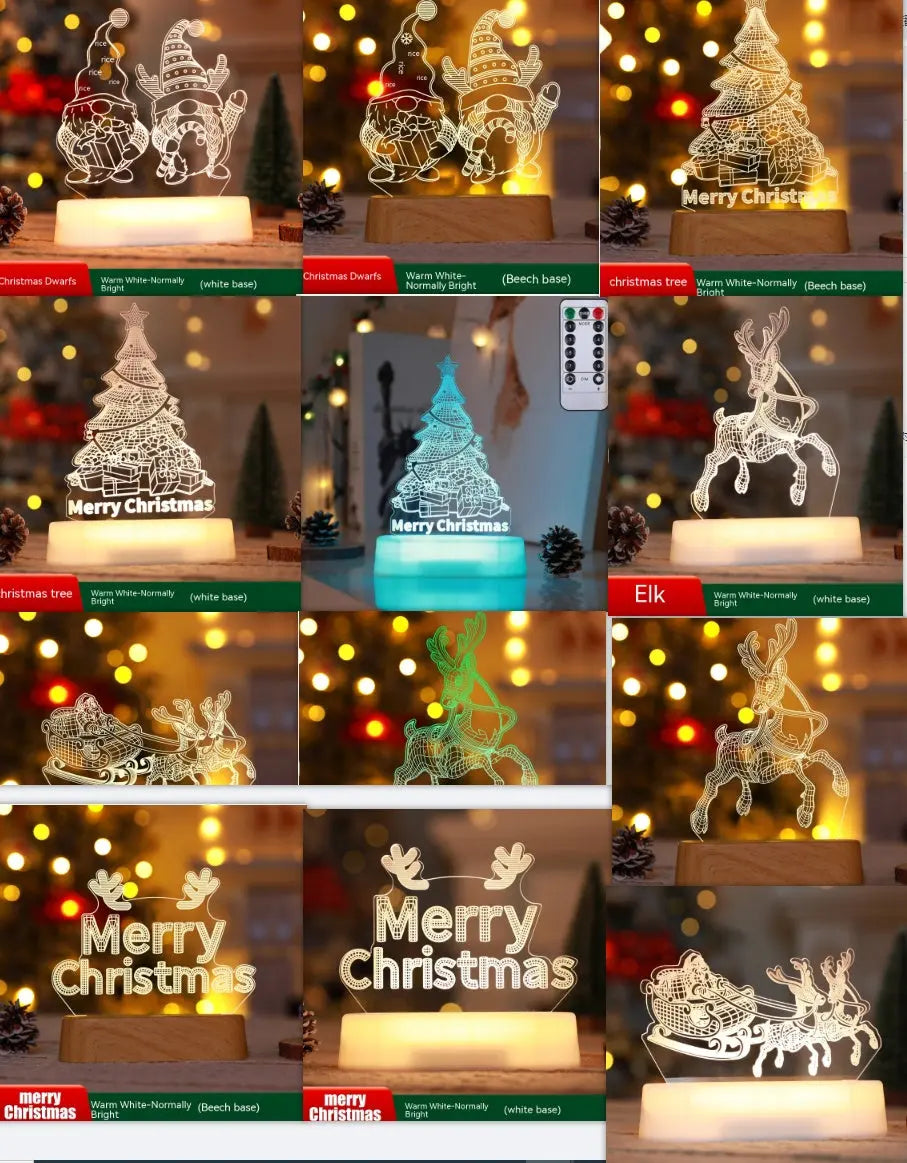 Christmas Decoration 3D Lamp Acrylic LED Night Lights New Year Valentines Day Christmas Kids Gift Christmas Ornaments cjdropshipping