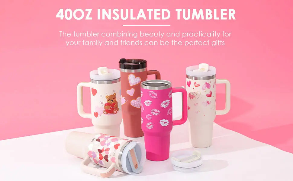 40 Oz Tumbler With Handle Straw Insulated, Stainless Steel Spill Proof Vacuum Coffee Cup Tumbler With Lid Tapered Mug Gifts For Valentine Lover Suitable For Car Gym Office Travel cjdropshipping