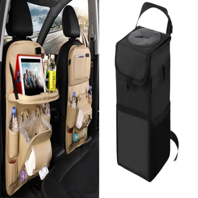 PU Leather Car Storage Bag Multifunction Seat Back Tray Hanging Bag Waterproof Car Organizer Automotive Interior Accessories cjdropshipping