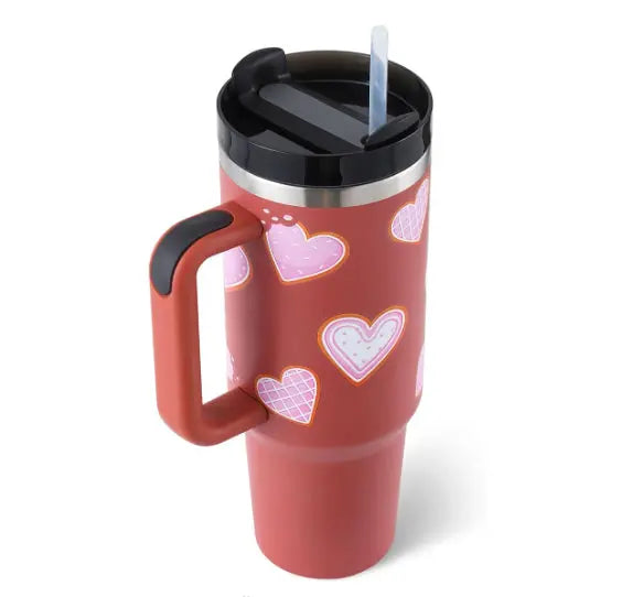 40 Oz Tumbler With Handle Straw Insulated, Stainless Steel Spill Proof Vacuum Coffee Cup Tumbler With Lid Tapered Mug Gifts For Valentine Lover Suitable For Car Gym Office Travel cjdropshipping
