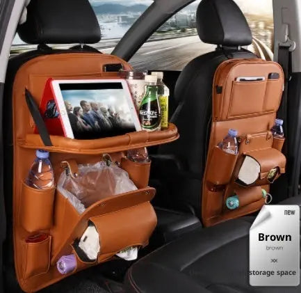PU Leather Car Storage Bag Multifunction Seat Back Tray Hanging Bag Waterproof Car Organizer Automotive Interior Accessories cjdropshipping