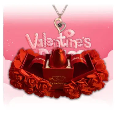 Valentines Day Gift Soap Rose Gift Box Crystal Pendant Necklace Eternal Flower Jewelry Box Set Wedding Birthday Gift For Girlfriend - Grab Online Now