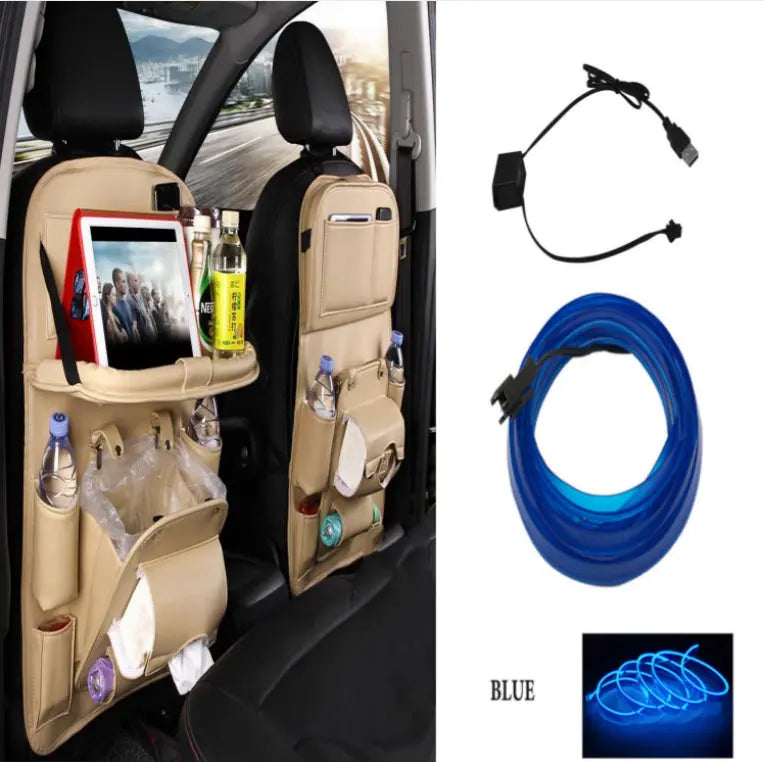 PU Leather Car Storage Bag Multifunction Seat Back Tray Hanging Bag Waterproof Car Organizer Automotive Interior Accessories cjdropshipping