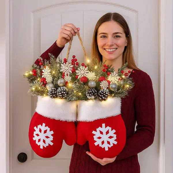 Christmas Garland Creative Glove Shaped Simulated Flower Wreath cjdropshipping
