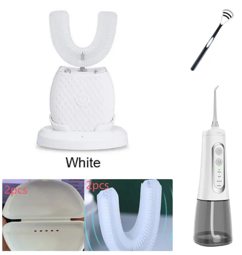360 Degrees Intelligent Automatic Electric Toothbrush Waterproof U Type Tooth Brush Whitening Blue Light USB Charging cjdropshipping