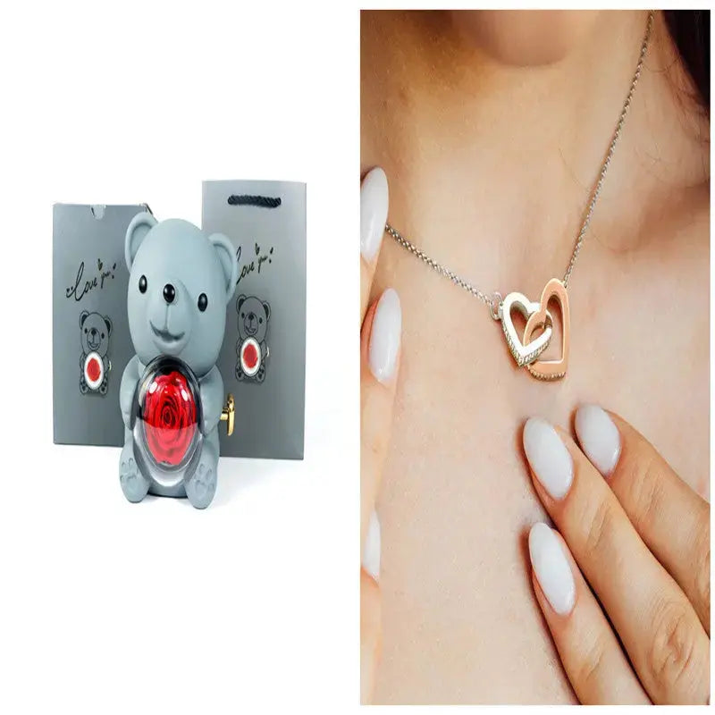 Eternal Rose Teddy Bear Gifts Box With Necklace - Grab Online Now