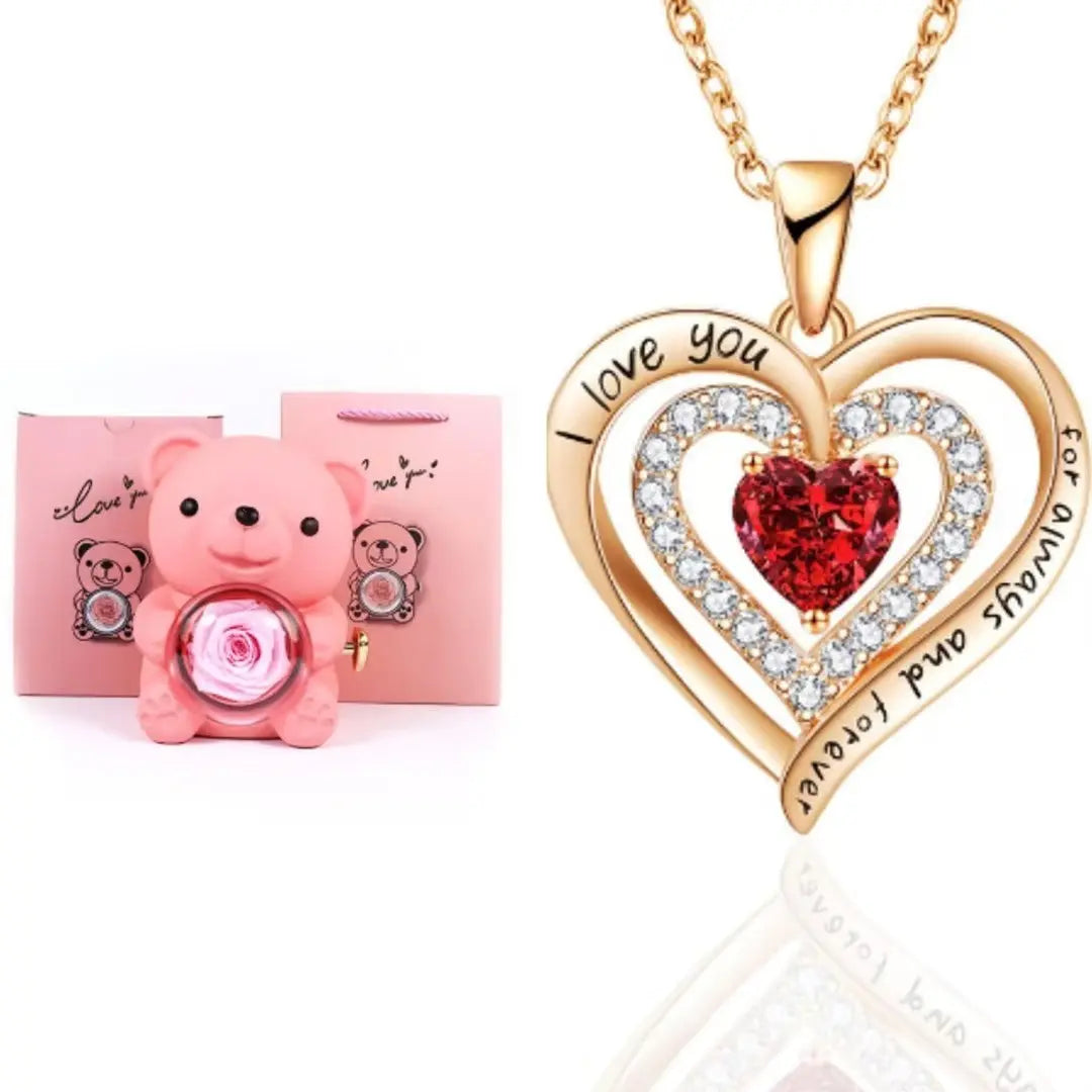 Eternal Rose Teddy Bear Gifts Box With Necklace - Grab Online Now
