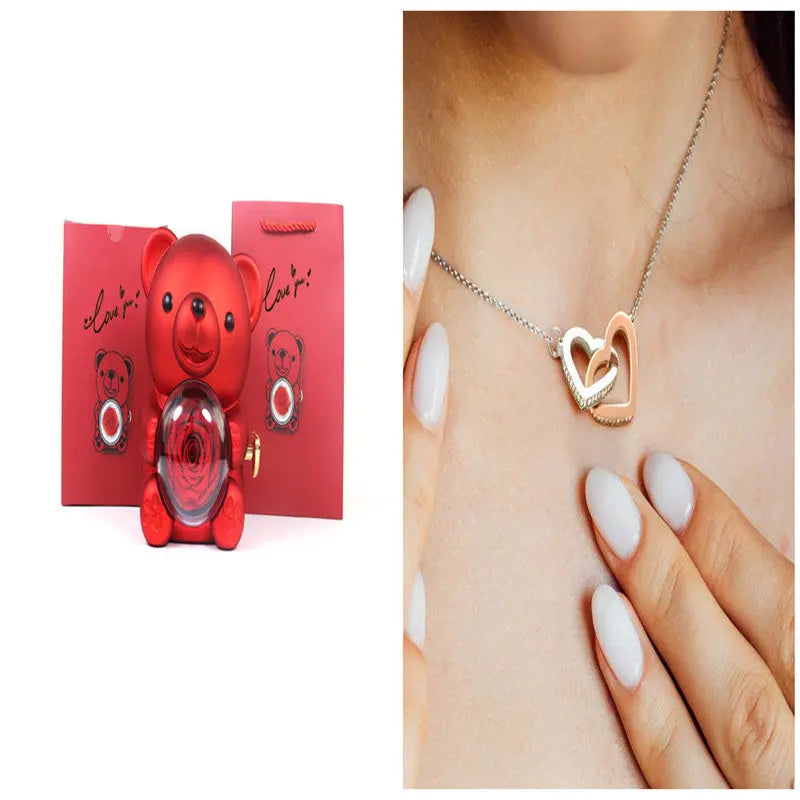 Eternal Rose Teddy Bear Gifts Box With Necklace - Grab Online Now