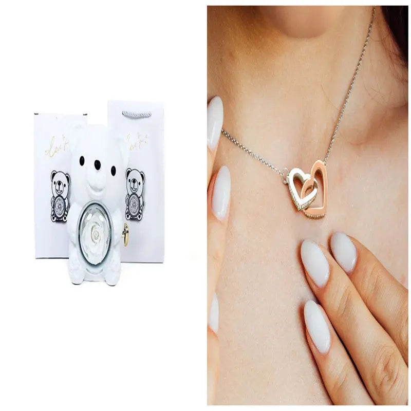Eternal Rose Teddy Bear Gifts Box With Necklace - Grab Online Now