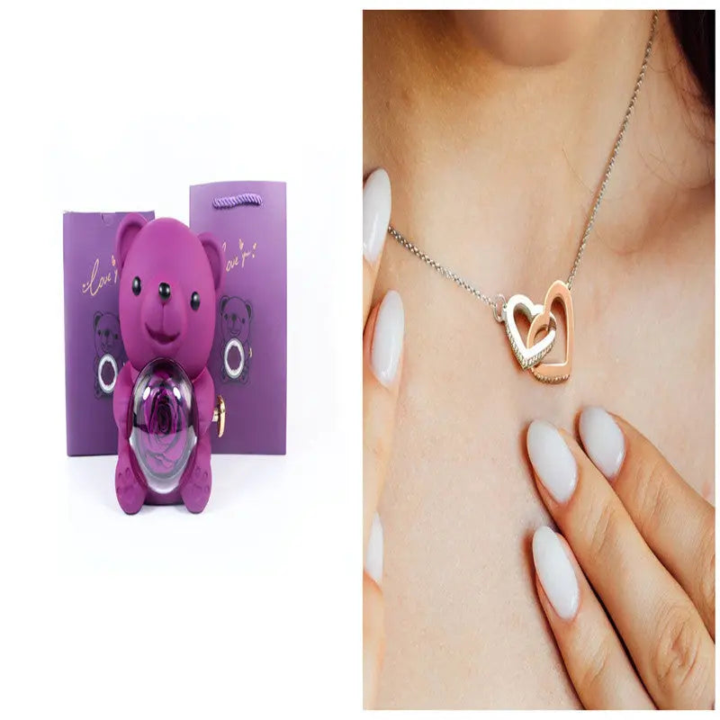 Eternal Rose Teddy Bear Gifts Box With Necklace - Grab Online Now