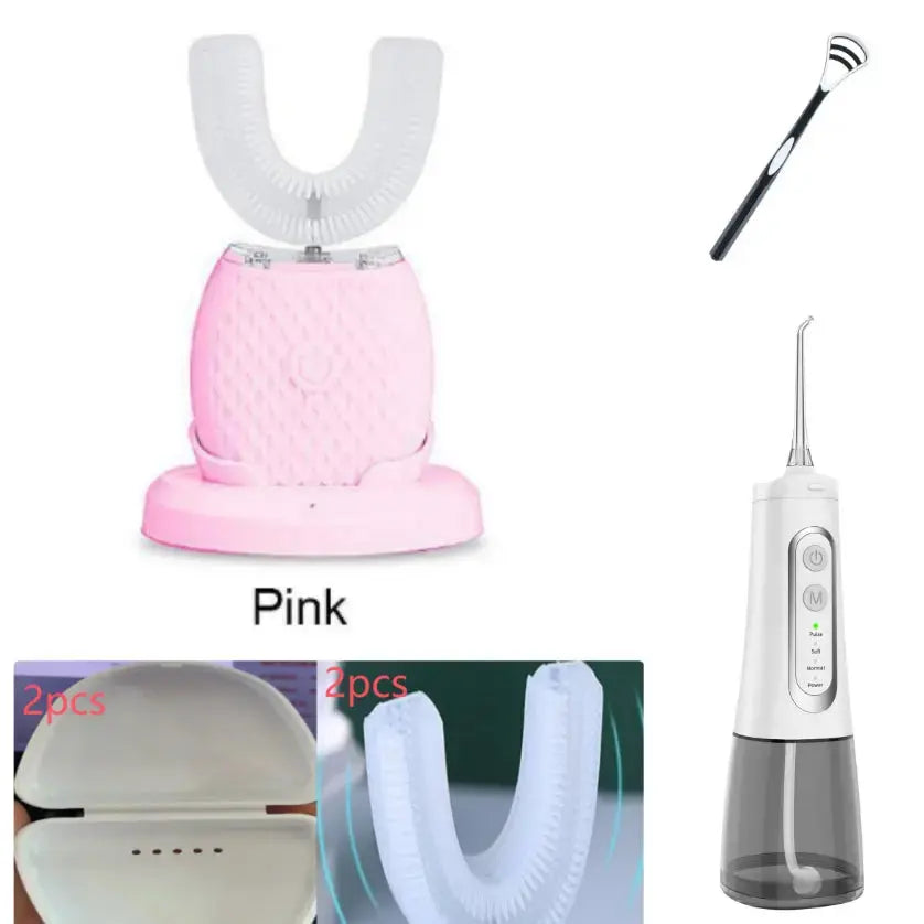 360 Degrees Intelligent Automatic Electric Toothbrush Waterproof U Type Tooth Brush Whitening Blue Light USB Charging - Grab Online Now