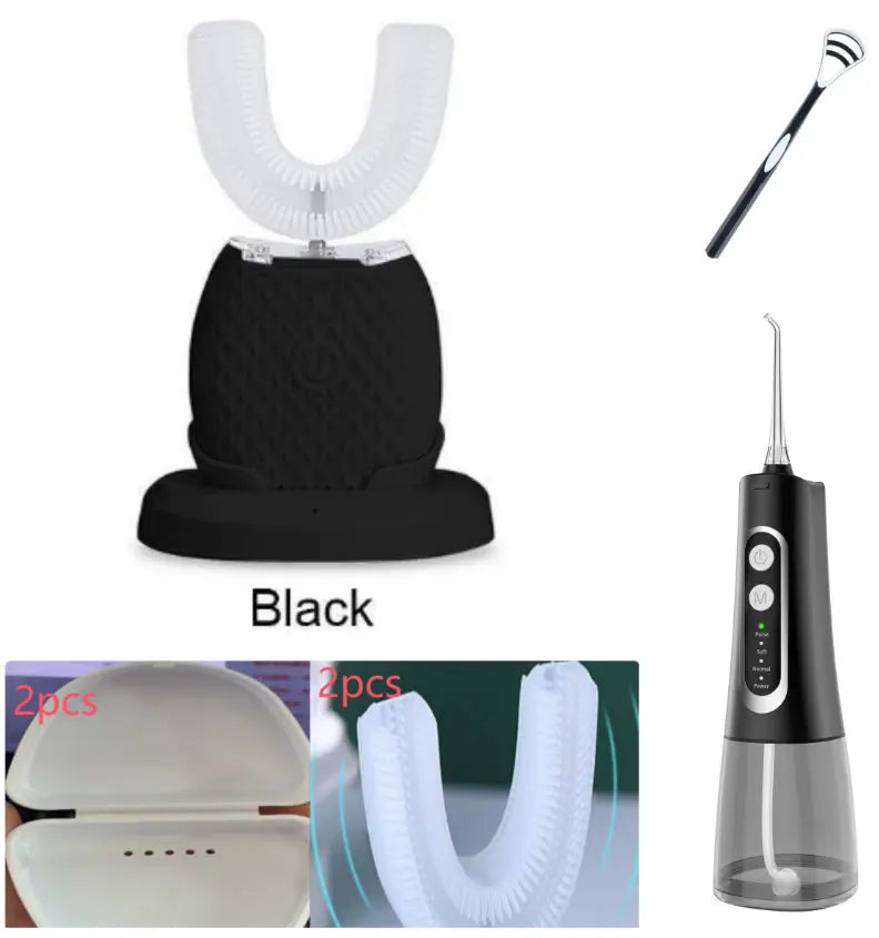 360 Degrees Intelligent Automatic Electric Toothbrush Waterproof U Type Tooth Brush Whitening Blue Light USB Charging cjdropshipping