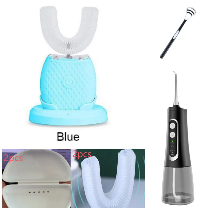 360 Degrees Intelligent Automatic Electric Toothbrush Waterproof U Type Tooth Brush Whitening Blue Light USB Charging - Grab Online Now