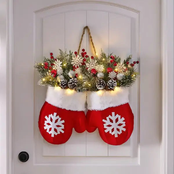 Christmas Garland Creative Glove Shaped Simulated Flower Wreath cjdropshipping