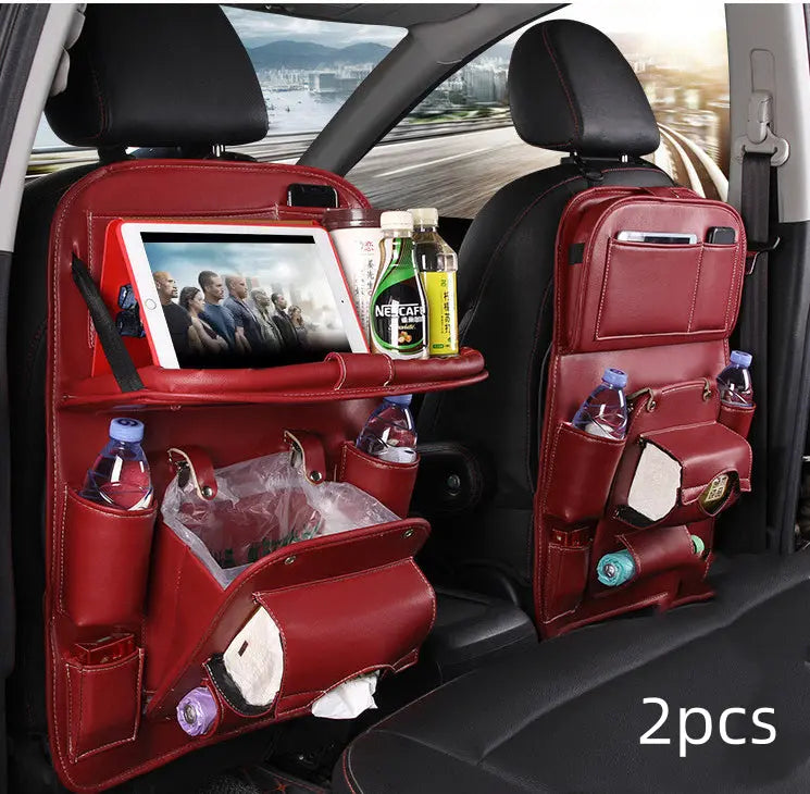 PU Leather Car Storage Bag Multifunction Seat Back Tray Hanging Bag Waterproof Car Organizer Automotive Interior Accessories cjdropshipping