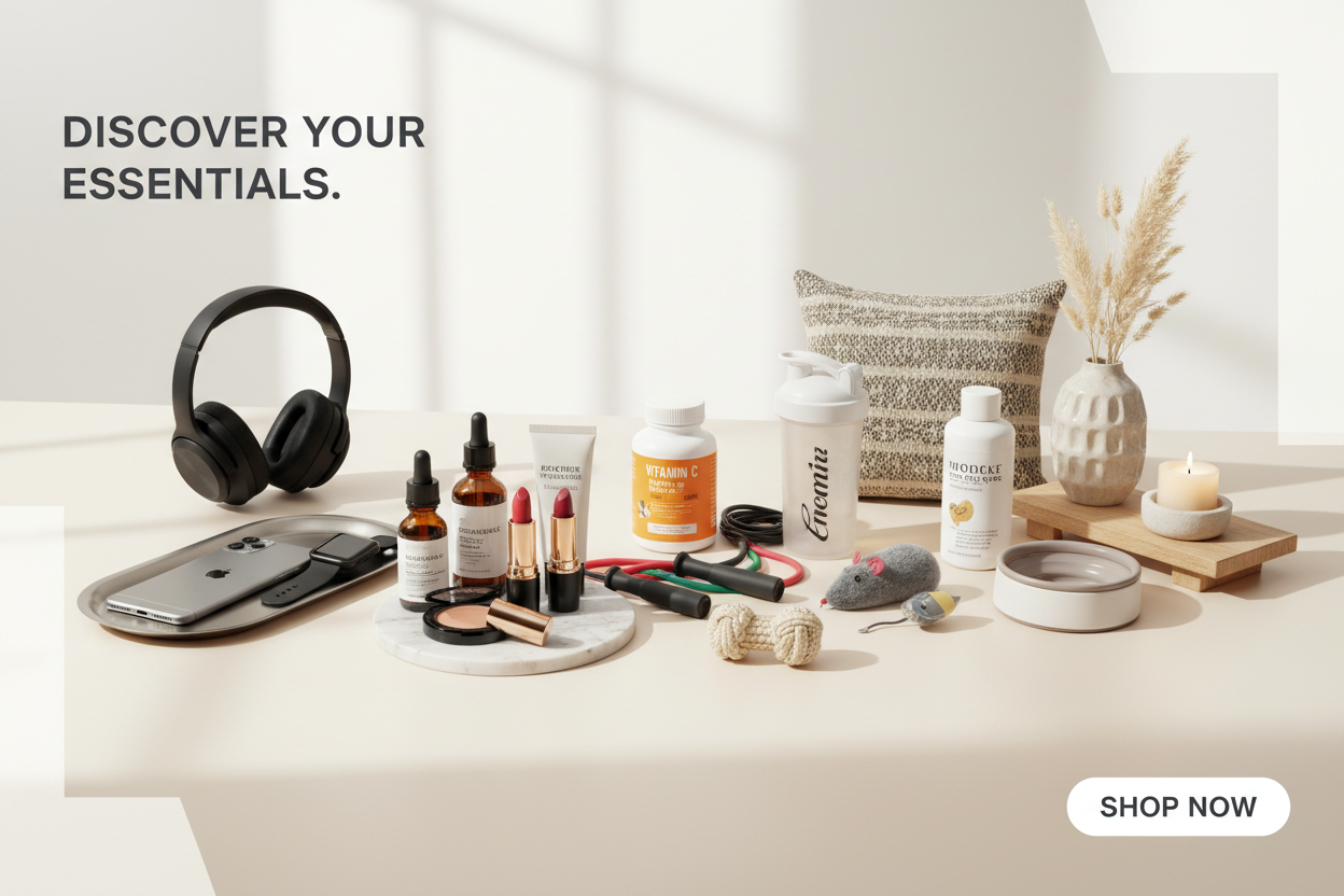 banner image for online store that sale electronic, beauty, health, pet items, home decor all