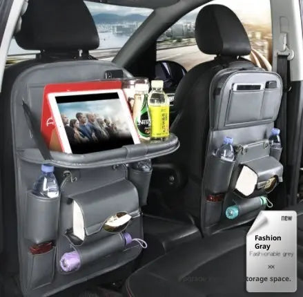PU Leather Car Storage Bag Multifunction Seat Back Tray Hanging Bag Waterproof Car Organizer Automotive Interior Accessories cjdropshipping