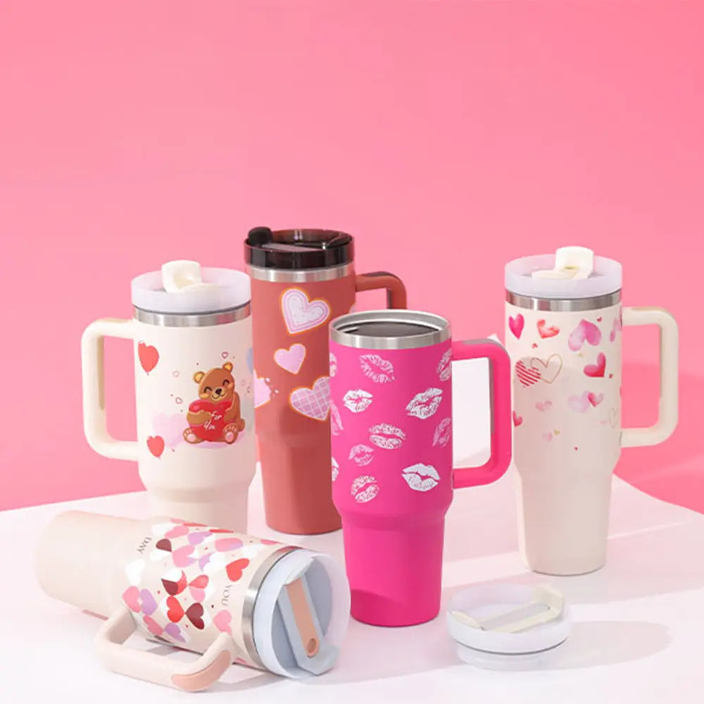 40 Oz Tumbler With Handle Straw Insulated, Stainless Steel Spill Proof Vacuum Coffee Cup Tumbler With Lid Tapered Mug Gifts For Valentine Lover Suitable For Car Gym Office Travel cjdropshipping