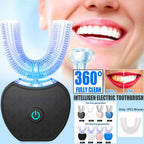 360 Degrees Intelligent Automatic Electric Toothbrush Waterproof U Type Tooth Brush Whitening Blue Light USB Charging cjdropshipping