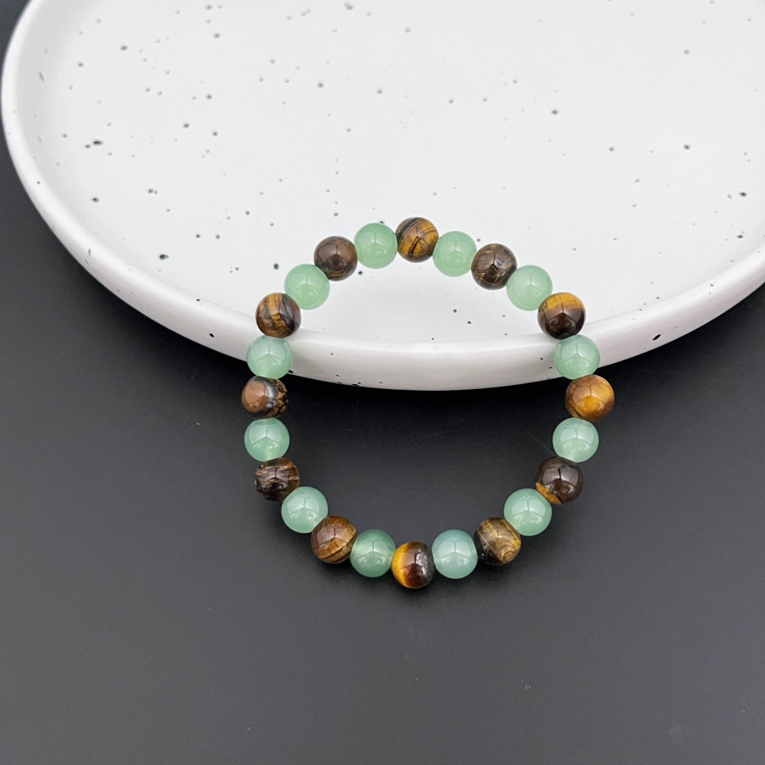 Natural Tiger Eye & Green Jade Bracelet For Abundance Handcrafted Beads For Energy & Style Adults Money & Success