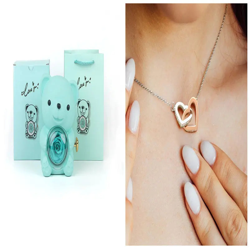 Eternal Rose Teddy Bear Gifts Box With Necklace - Grab Online Now