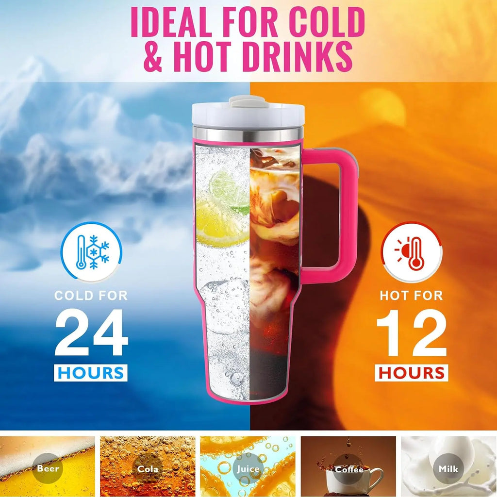 40 Oz Tumbler With Handle Straw Insulated, Stainless Steel Spill Proof Vacuum Coffee Cup Tumbler With Lid Tapered Mug Gifts For Valentine Lover Suitable For Car Gym Office Travel cjdropshipping